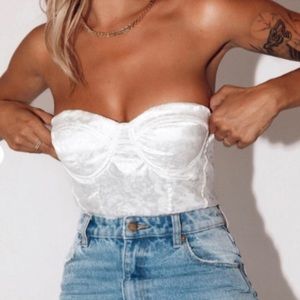 Princess Polly white bustier, some loose strings along bra line on inside